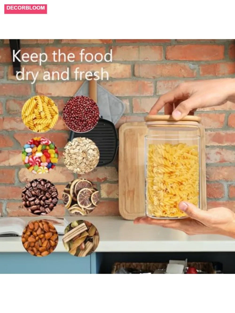 Airtight Glass Storage Canisters with Bamboo Lids, 4 Pack Square Jar for Kitchen